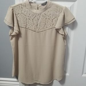 Double flutter sleeve, mock neck blouse